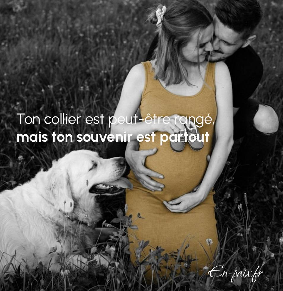 Un chien aux côtés de sa famille, symbole d'un souvenir qui reste présent au quotidien